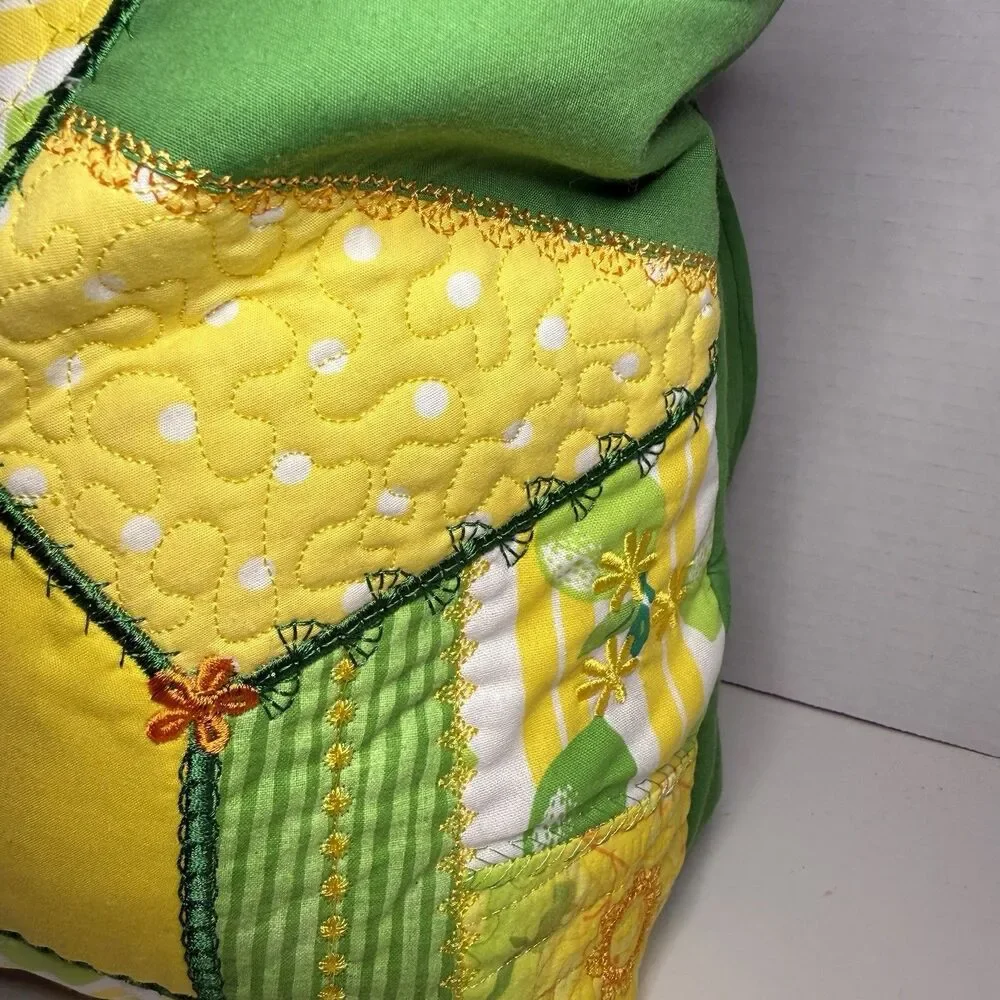 Handmade Quilted Lemon Patchwork Tote Bag Cottagecore Farmer Market Shoulder Bag